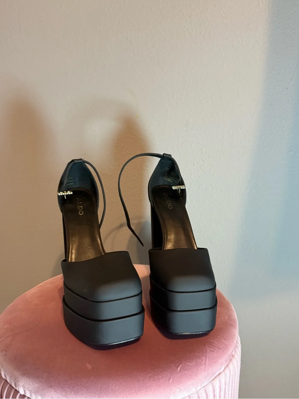 ALDO Black Double Platform Ankle-Strap Pumps